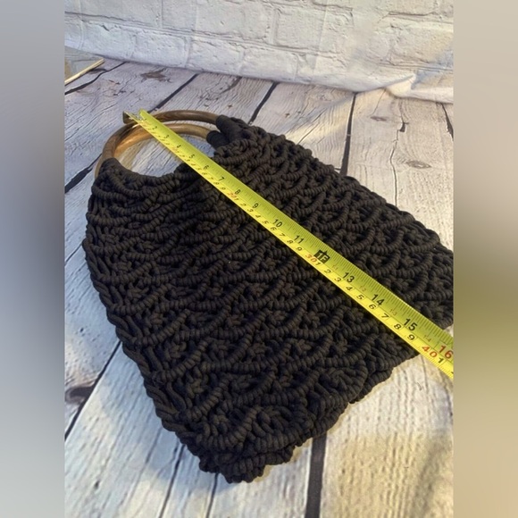 Sigrid Olsen, Black Macrame Tote Bag w/ Bamboo Handles, NWT - Picture 3 of 6